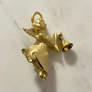 Vintage Robyn Rush Brushed Gold Angel With Intact Dangling Bell Pin Brooch USA